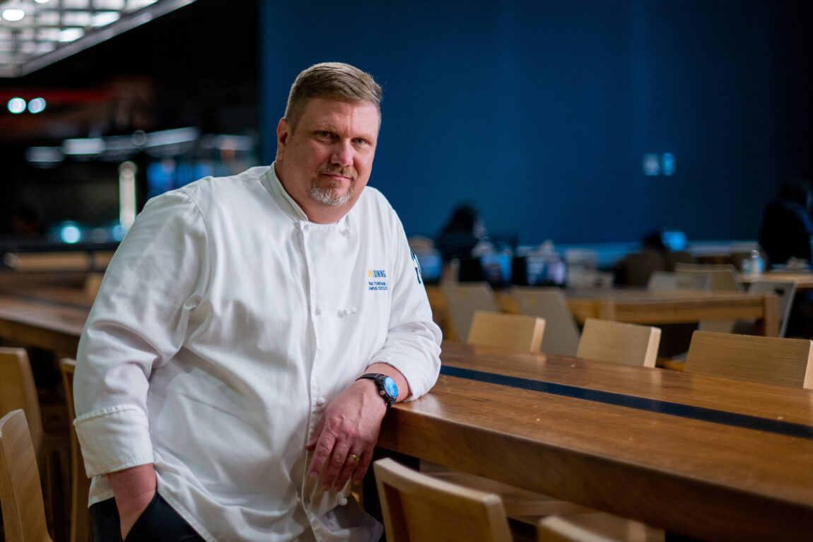 Executive Chef Frank Turchan at the South Quad Dining Hall. (Eric Bronson, Michigan Photography)