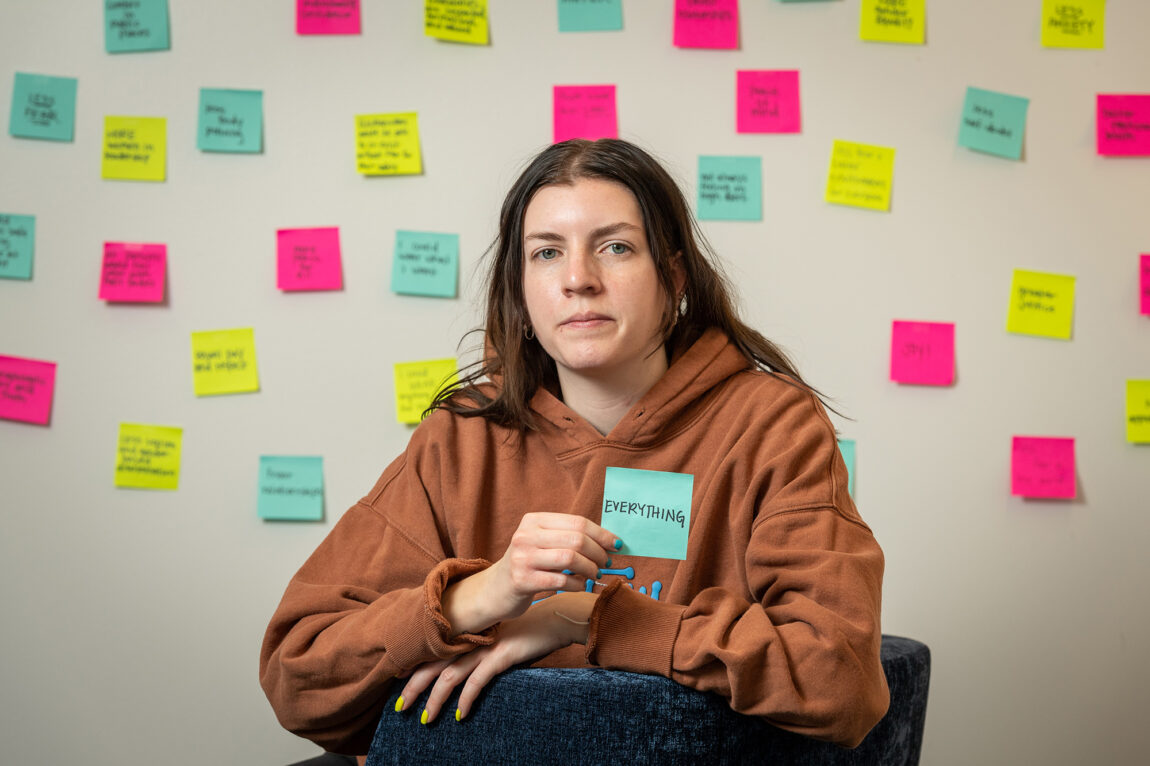 Photo of U-M senior Sara Fess with sticky notes
