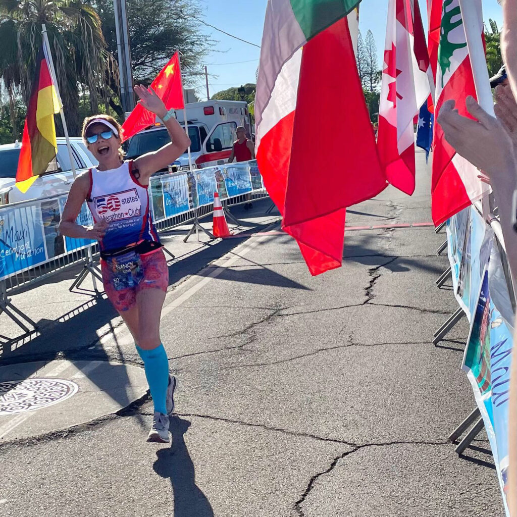 Nancy Ambrose King, professor of oboe in the School of Music, Theatre & Dance, ran a marathon in Hawaii in January to complete a goal of running a marathon in all 50 states. (Photo courtesy of Nancy Ambrose King)