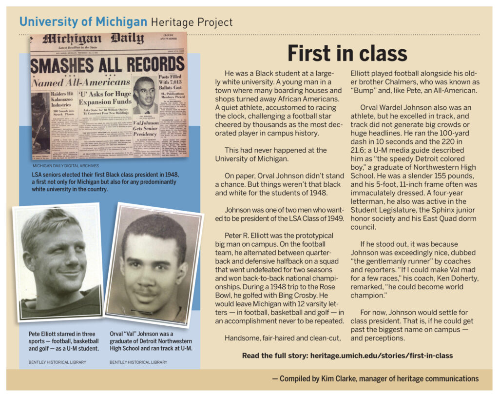 Orval Johnson was a Black student at a largely white university in 1948. Peter R. Elliott was the prototypical big man on campus, a member of two national championship teams. On paper, Johnson did not stand a chance to be elected class president over Elliott. And yet, after a record turnout, he was the runaway winner.