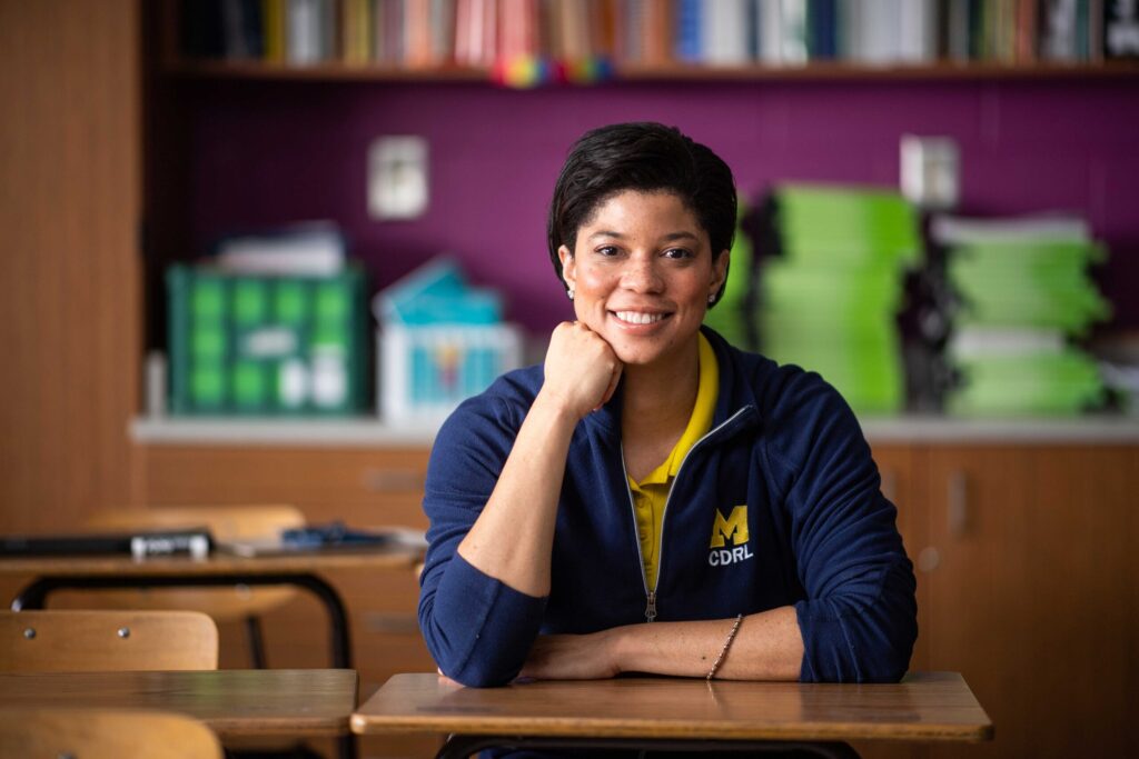 Rebecca Hasson, U-M associate professor of kinesiology and director of the Childhood Disparities Research Laboratory, said the partnership with the Michigan Learning Channel on PBS has expanded access to exercise to all children in the state. Image credit: Daryl Marshke, Michigan Photography