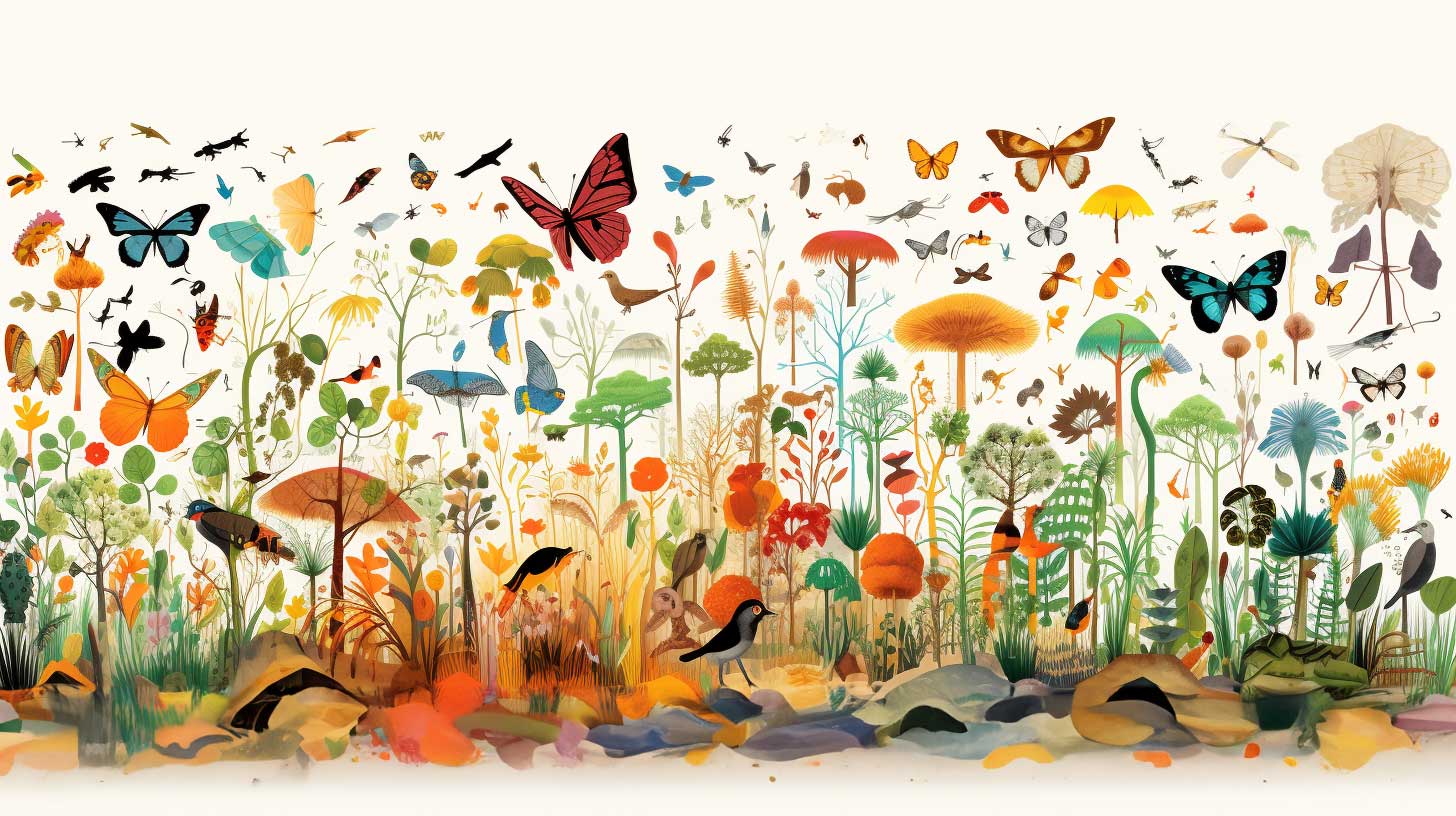 Concept illustration of species biodiversity. Image credit: Nicole Smith, made with Midjourney