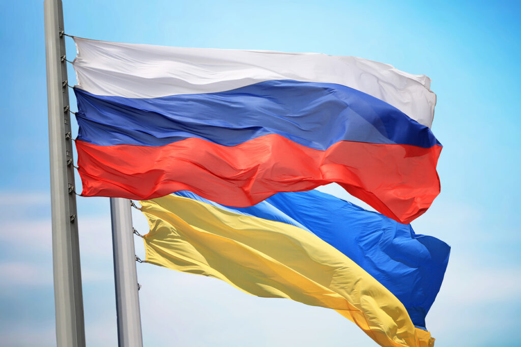 Flags of Russia and Ukraine. Image credit: iStock