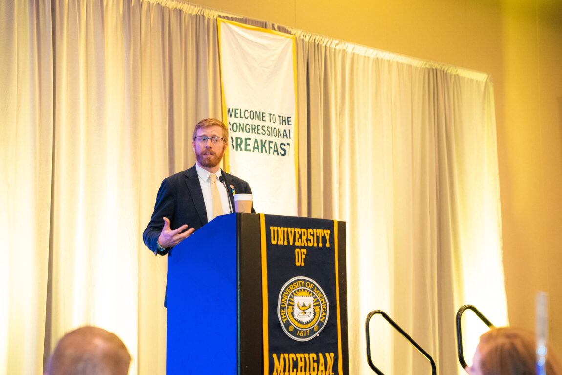 U.S. Rep. Peter Meijer R-Grand Rapids, was the keynote speaker at the U-M Congressional Breakfast. (Photo by Max Berger)