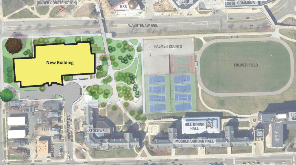 This map shows the location of the new campus recreation building, to be built on the site of the current Central Campus Recreation Building.