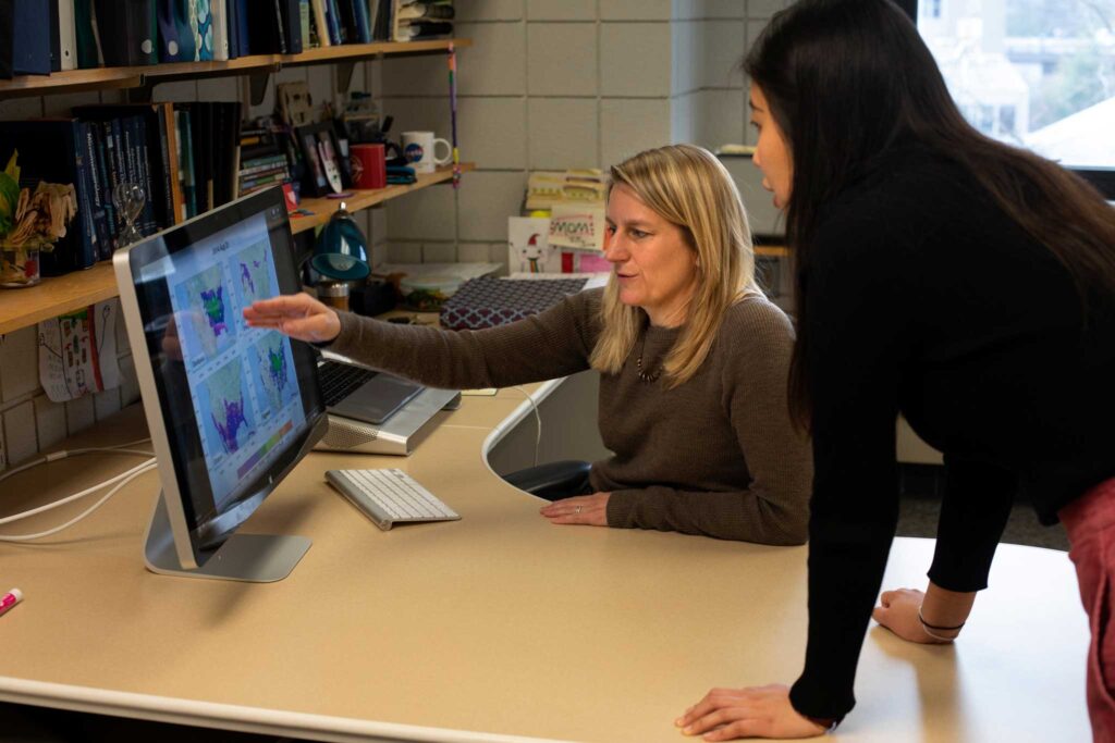 Climate and Space Sciences and Engineering Professor Allison Steiner and graduate student research assistant Yingxiao Zhang discuss their work. Image credit: Marcin Szczepanski