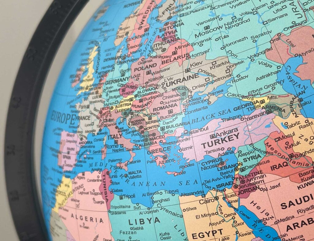 A picture of a globe showing eastern Europe. Image credit: Fernanda Pires