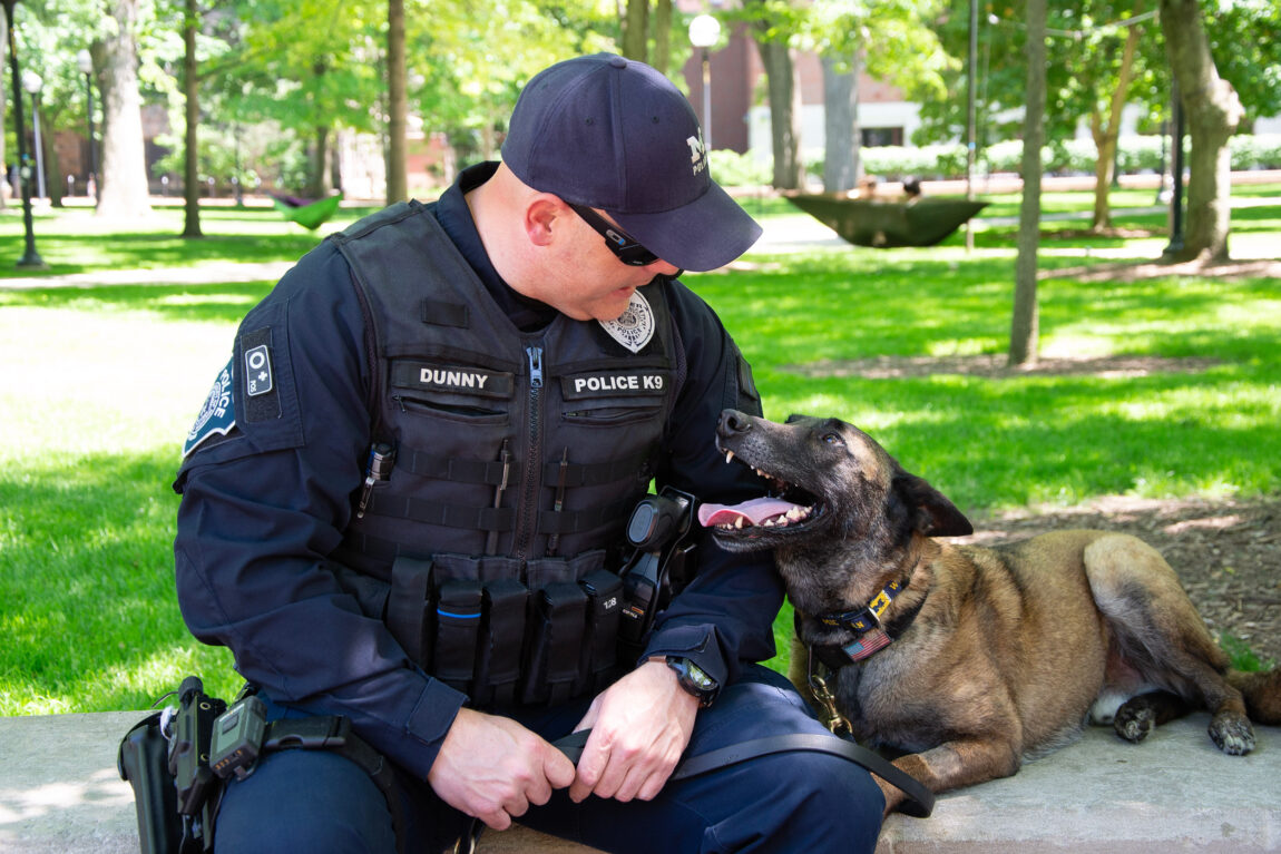 Officer Joseph Dunny and his previous K-9 partner, Tank, worked together for eight years before Tank retired last fall. (Photo courtesy of Joseph Dunny)