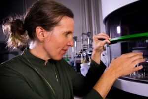 Krista Wigginton, U-M associate professor of civil and environmental engineering in the lab. Image credit: Robert Coelius