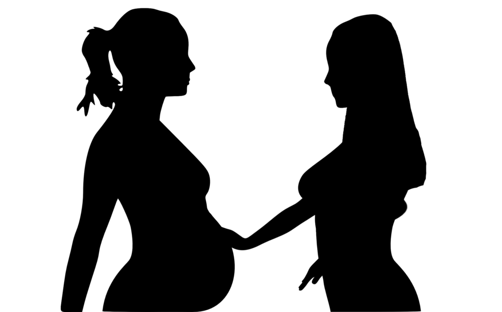 Silhouette of two women, one of whom is pregnant. Image credit: Schäferle, Pixabay.com
