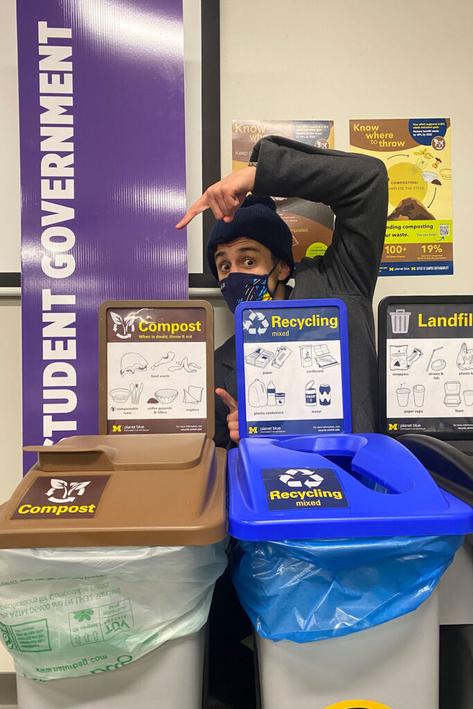 Photo of composting and recycling bins