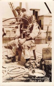 Frankfurt: An underwater worker poses in heavy metal helment