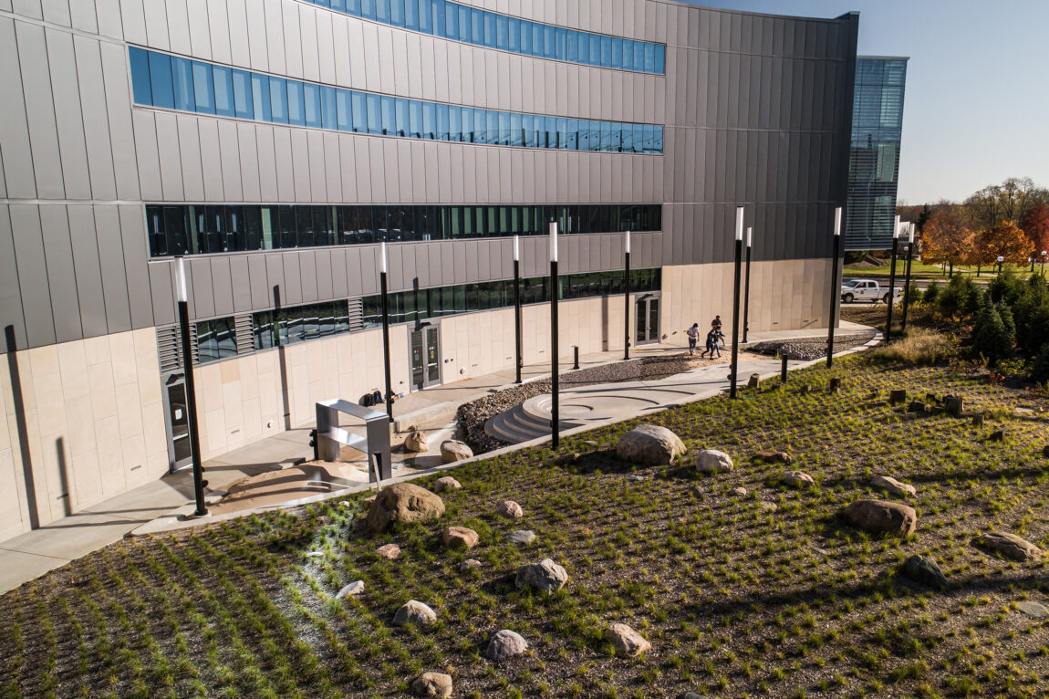 Members of the Michigan Mars Rover team test its rover on the Mars Yard outside of the Ford Motor Company Robotics Building. Robots meant for space and planet exploration are tested on this specially designed terrain. (Photo by Joseph Xu, College of Engineering)