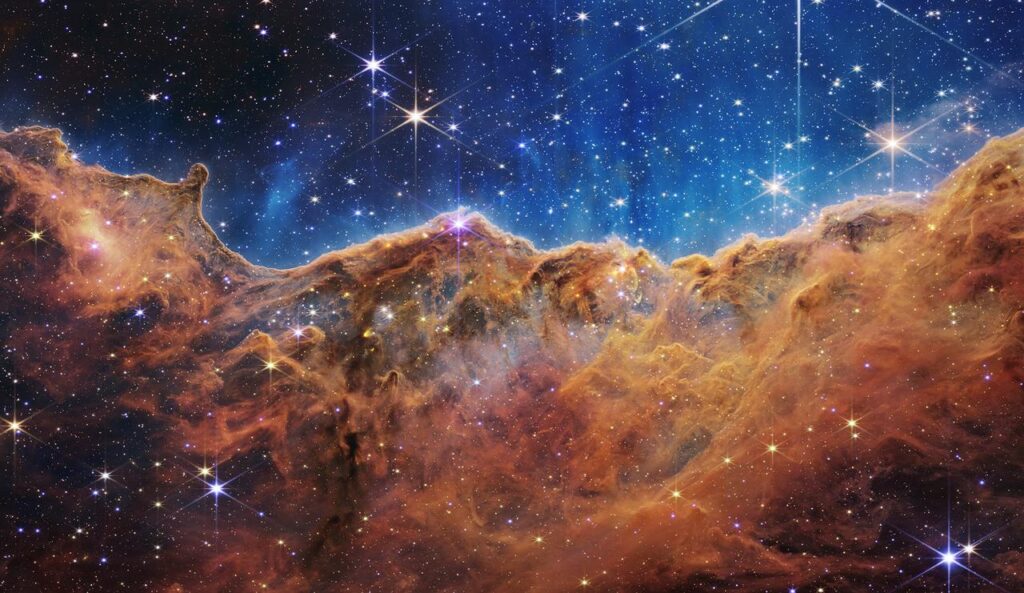 James Webb Space Telescope NIRCam Image of the “Cosmic Cliffs” in Carina Nebula. Image credit: NASA ESA CSA STScI