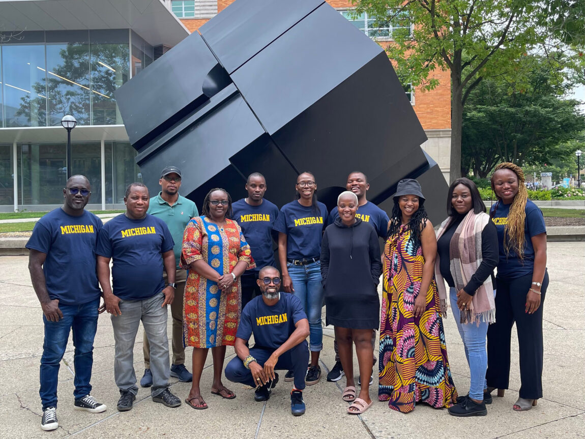 UMAPS fall 2022 cohort at The Cube. From L to R: Samuel Boahen, Joseph Sieka, Celso Monjane, Anne Jepkempboi, Uwitonze Pierre Celestin, Narh Hargoe (seated), Ann L. Moagi, Rodwell Makombe, Nancy Awori, Thembelihle Luthuli, Ugochi Adaku Okengwu, Justine Germo Nzweundji. (Photo by Teyei Pam)