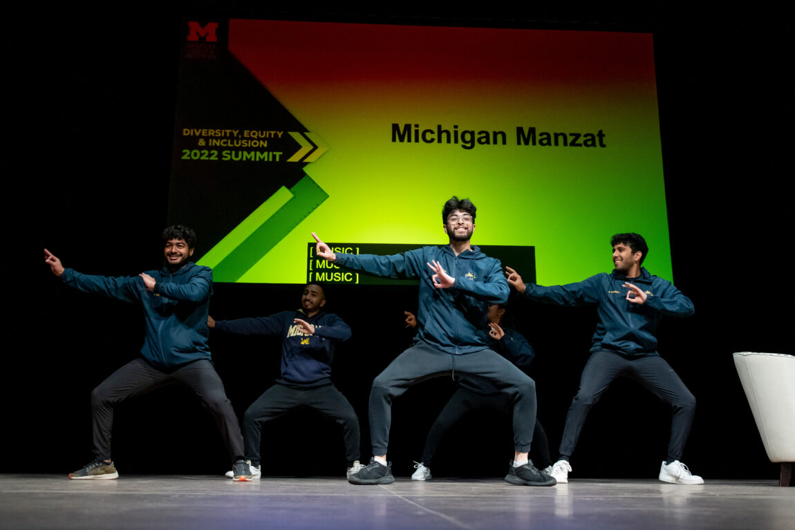 The U-M student dance group, Michigan Manzat, performs during the DEI Summit. (Photo by Lon Horwedel)