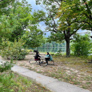 Students at a picnic table at U-M's Biological Station.