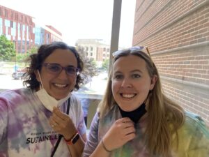 University of Michigan chemist Anne McNeil (left) and formal postdoctoral researcher Danielle Fagnani devised a way to recycle polyvinyl chloride plastic, a plastic that has a 0% recycling rate in the United States. Fagnani is pictured on her final day in McNeil's lab. Image credit: Anne McNeil