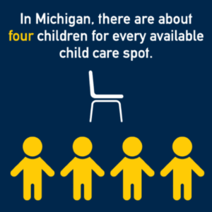 In Michigan, there are about four children for every available child care spot.