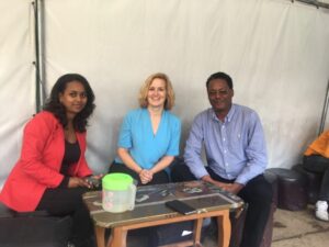 Laura Rozek with Bereket Woldeab and Mesrach Ayalew in Addia Ababa Image credit: Laura Rozek