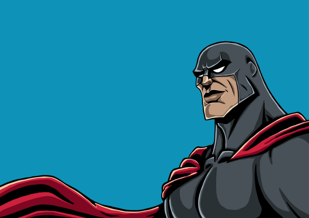 Illustration of a superhero in black costume and red cape. Image credit: iStock