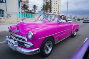 Vintage car in bright pink