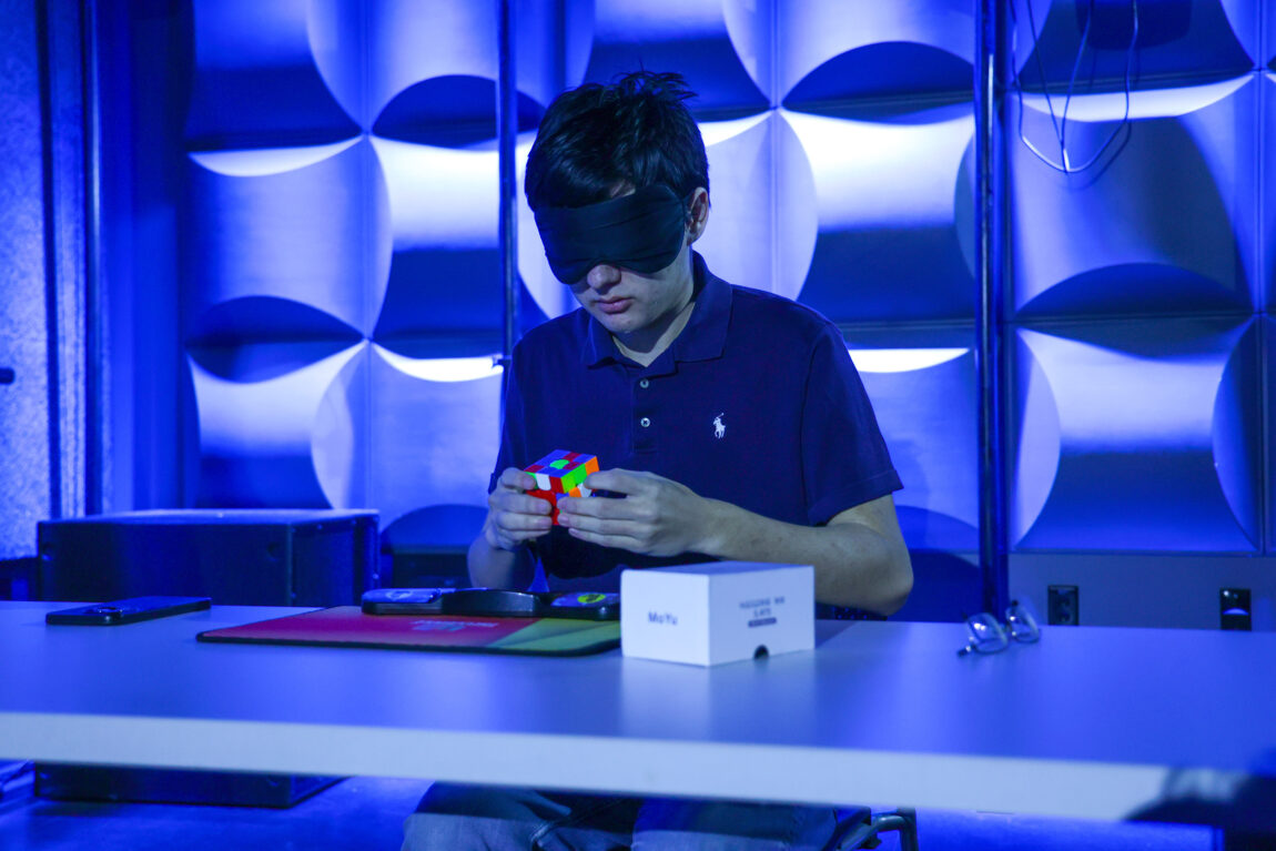 Stanley Chapel, a violin performance major at the School of Music, Theatre & Dance, is a world champion in solving a Rubik's Cube blindfolded. (Photo by Jeremy Marble, Michigan News)