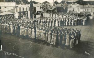 J-Hop 1912 - Michigan Students form a block M on the dancefloor.