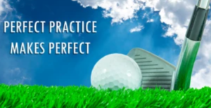 golfball with the slogan perfect practice makes perfect.