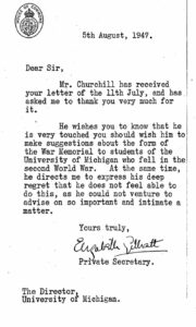 A letter to Dean Erich Walter from Winston Churchill's secretary, dated August 1947.