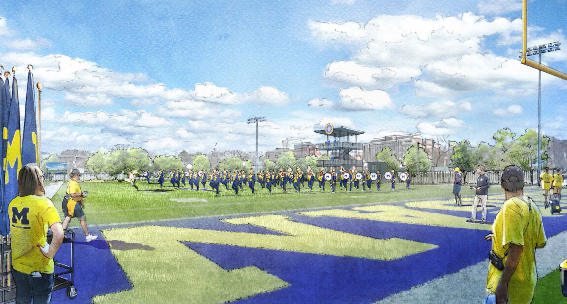 Artist's rendering of band members practicing on new field