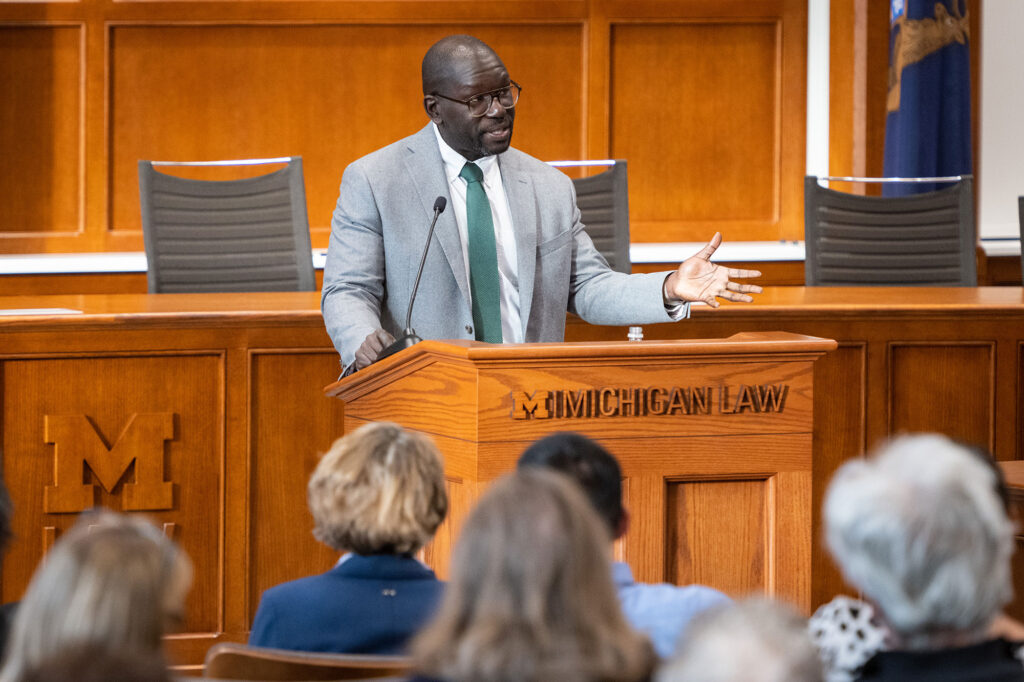 Photo of Jamelle Bouie delivering the Davis, Markert, and Nickerson Lecture on Academic and Intellectual Freedom