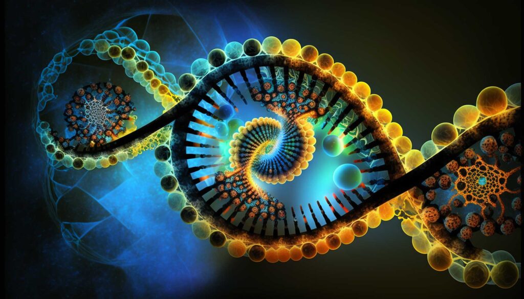 Concept illustration of DNA methylation and cellular reprogramming. Image credit: Nicole Smith, made with Midjourney