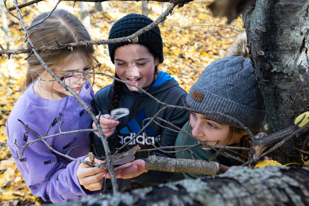 Students from Coleman Elementary in Midland County get a close look at nature thanks to the Dow Innovation Teacher Fellowship that their teacher participated in. The program includes frequent lessons outside the classroom. Image credit: Eric Bronson, Michigan Photography