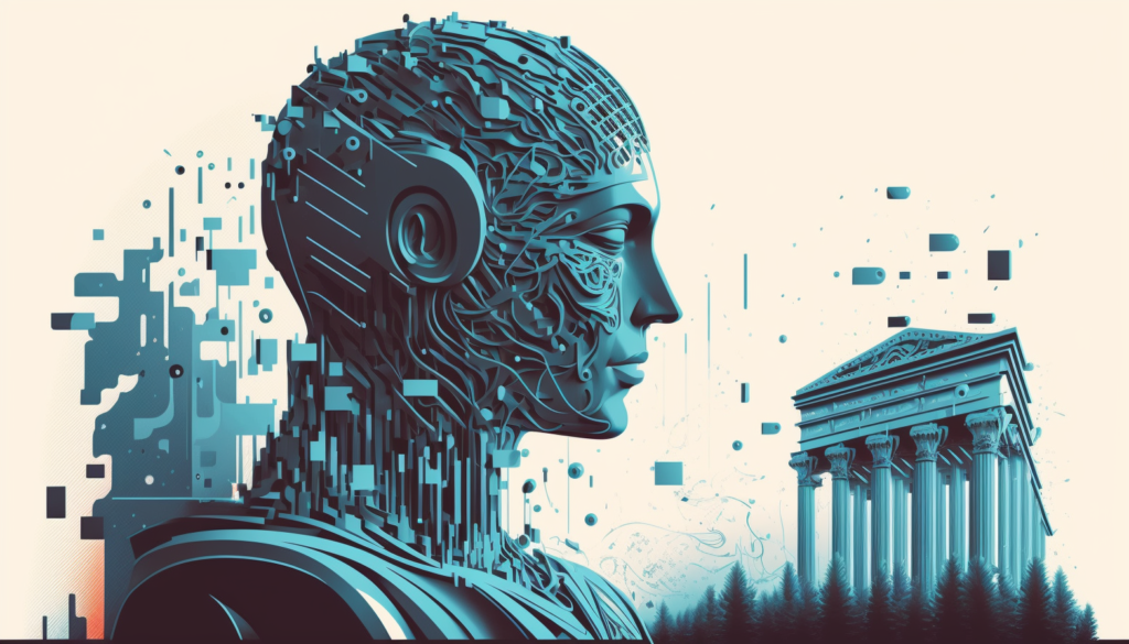 Concept illustration of artificial intelligence, policy issue, ethics. Image credit: Nicole Smith, made with Midjourney
