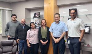 Members of the leadership team for the N95 project. From the right: Luis Arguello (President, DemeTECH), Albert Shih (U-M lead), Litsa Rubino (Program Manager, America Makes), Laura Estrella (DemeTECH), Luis Esparza (DemeTECH), and Devansh Tharnari (DemeTECH). Image courtesy: Albert Shih.