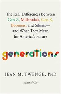 Book cover of Generations by Jean M. Twenge. Colorful text.