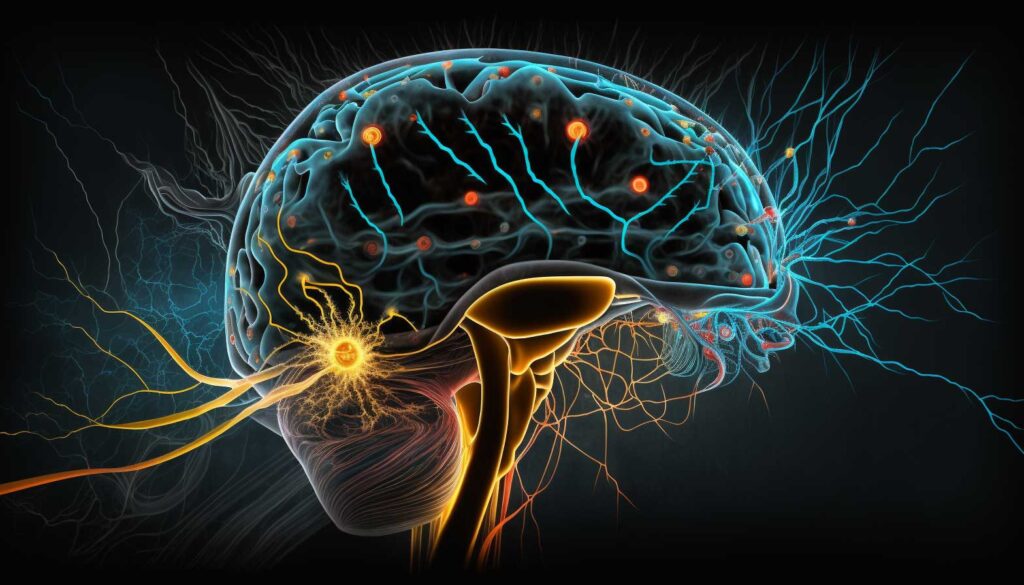 Concept illustration of brain signals. Image credit: Nicole Smith, made with Midjourney