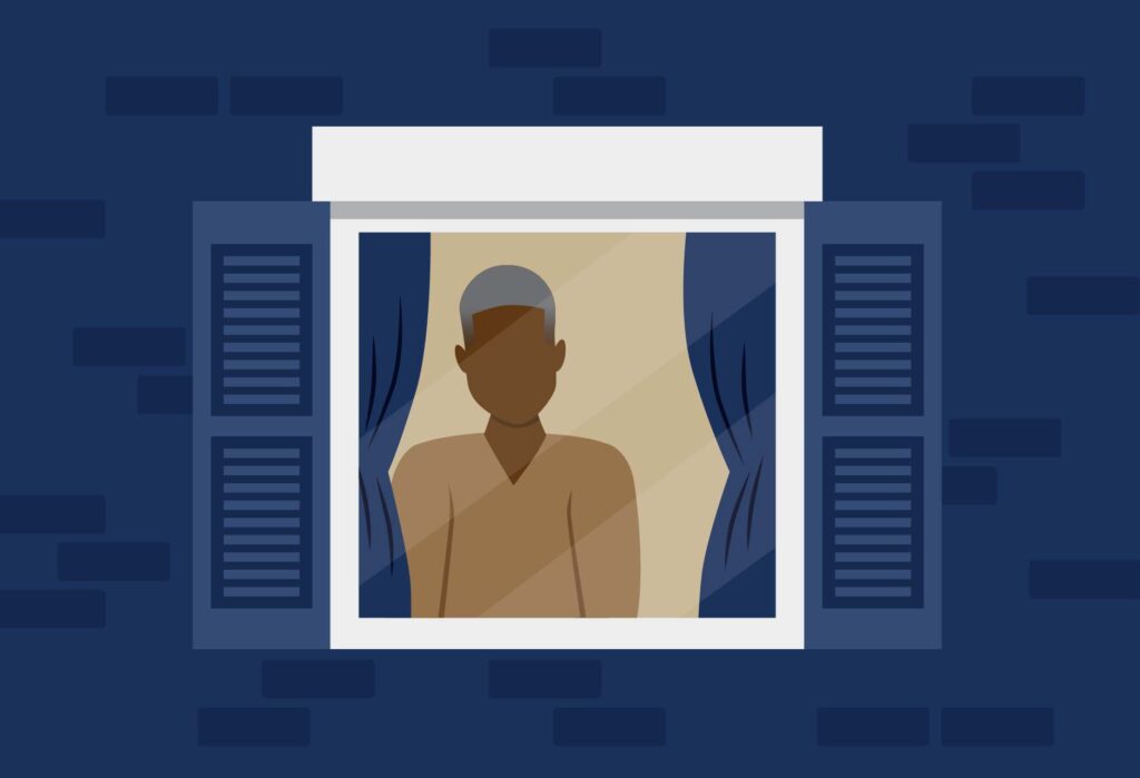 Illustration of an older man staring out of a window. Image credit: Institute for Healthcare Policy & Innovation National Poll on Healthy Aging
