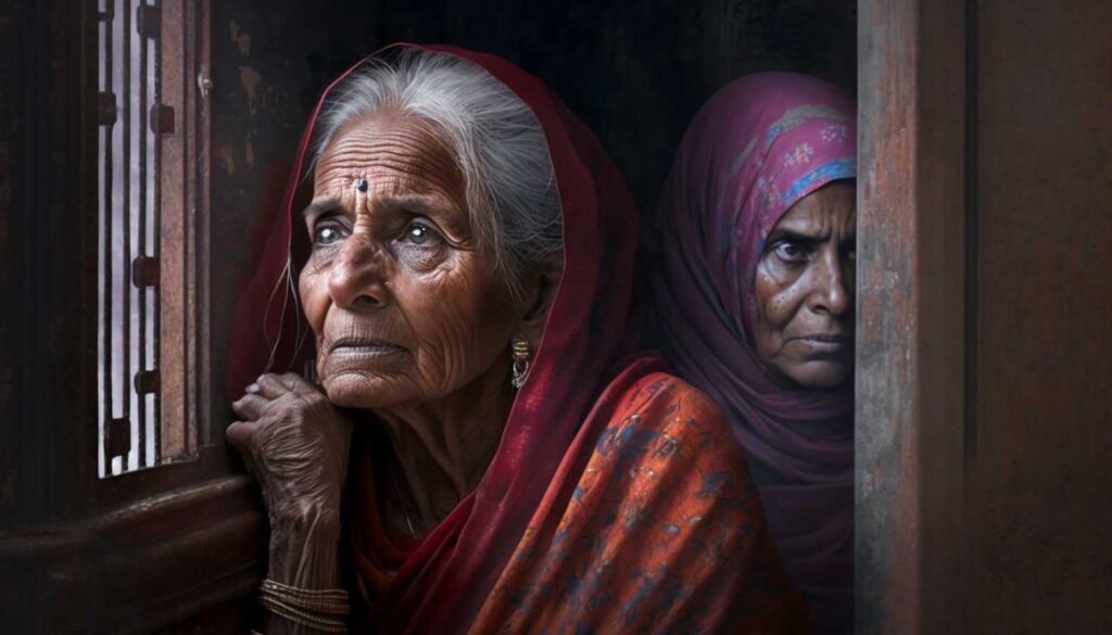 Concept image of widows under Hindu Law in India. Image credit: Nicole Smith, made with Midjourney
