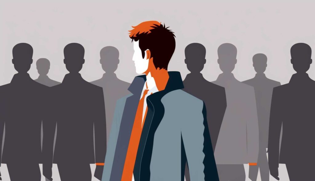 Concept illustration of a person cast out from the group. Image credit: Nicole Smith, made with Midjourney