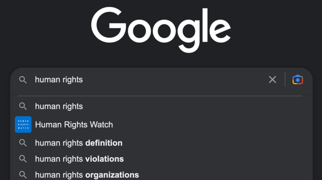 Screenshot of google search of human rights. 
