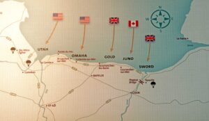 Map showing where the Allied Forces landed on Omaha Beach on June 6, 1944