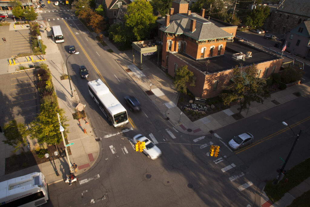 Aerial view of an Ann Arbor intersection. Image courtesy: Michigan Engineering