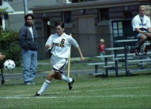 Betsey Axley plays women's soccer on Elbel in 1994.