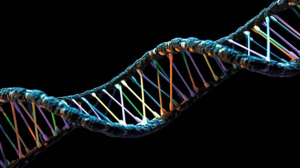 Concept illustration of a DNA strand. Image credit: Nicole Smith, made with Midjourney