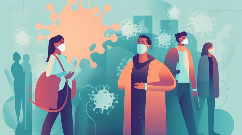 Concept illustration of COVID-19 researchers. Image credit: Nicole Smith, made with Midjourney