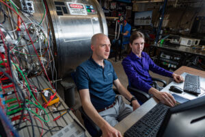 Scott Hall, left, Orbion lead propulsion engineer, and Peter Dahl, senior test engineer, are both U-M alums. Image credit: Eric Bronson, Michigan Photography