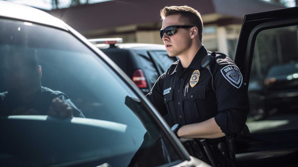 Concept photo of an officer speaking with a driver during a traffic stop. Image credit: Nicole Smith, made with Midjourney
