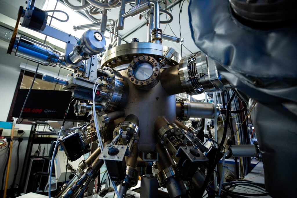 The molecular beam epitaxy system housed in the Goldman Group MBE laboratory, which can build materials with high precision. It is among the facilities that will contribute to the center's explorations of future materials. Image credit: Evan Dougherty, Michigan Engineering